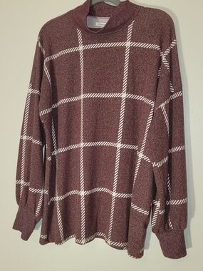 Maurices Burgundy Plaid Mock Neck Sweater